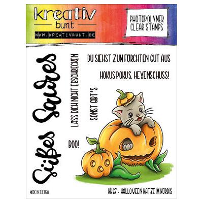 kreativbunt Stempel - Halloween Katze im Kürbis